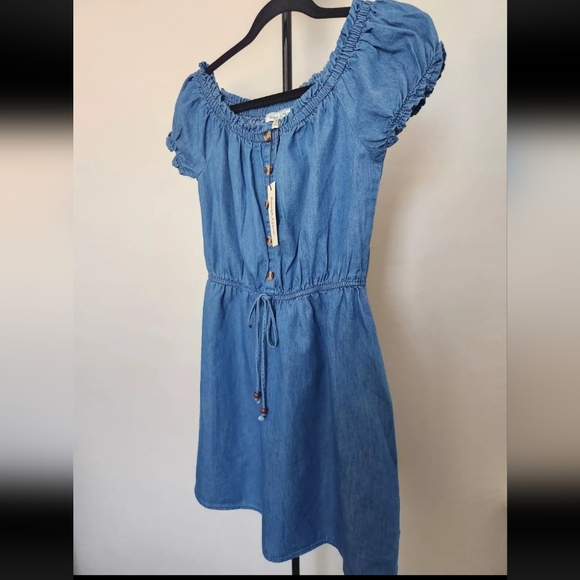 NWT Speed Limit Denim Lightweight Drawstring Ruffle Sleeve Casual Dress Size M - Picture 2 of 10